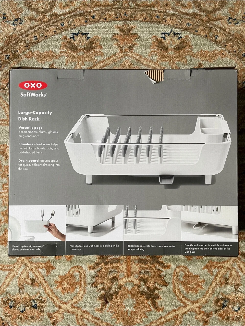 OXO White Dish Rack with Stainless Accents
